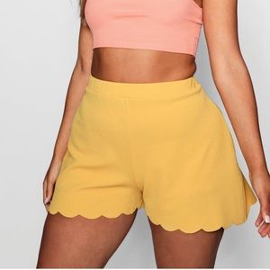 Mustard Scallop Hem Tailored Shorts